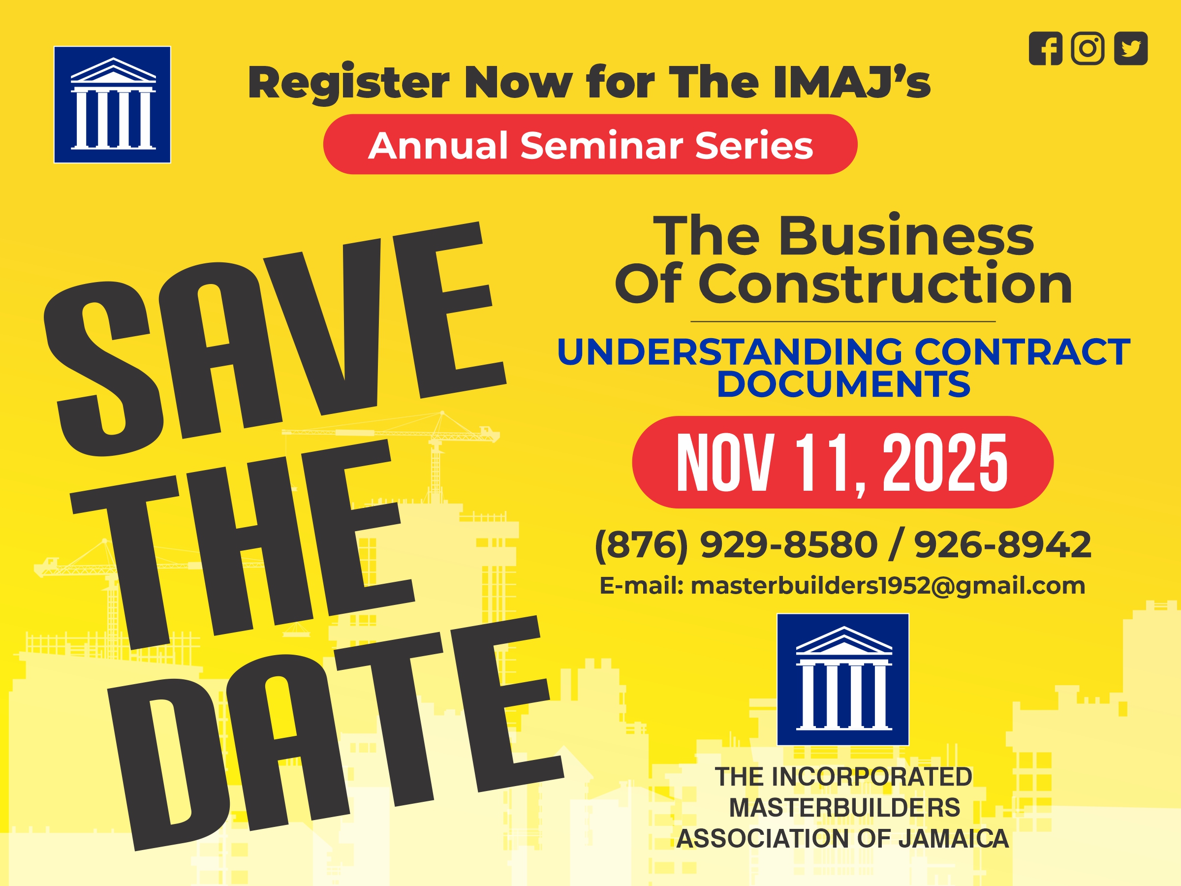SaveDate-2025-IMAJ-BusinessConstruction IMAJ Annual Seminar - The Business of Construction - November 11, 2025